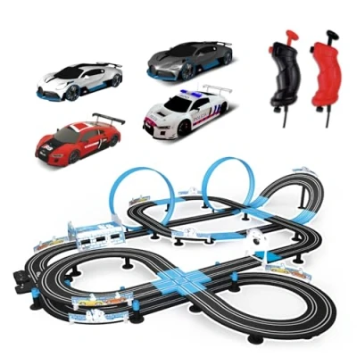 Imagen de AGM MASTECH juego de pista carreras coches ranura, serie alta velocidad, doble con 4 ranura licencia, 2 controles manuales, piezas y