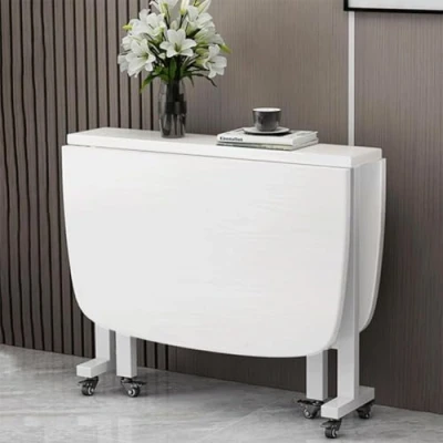 Imagen de Mesa De Comedor Plegable Cocina Madera, Rectangular Extensible Hoja Abatible para Espacios Pequeños con Ruedas Móviles, Abatible(Color:B)