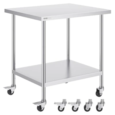 Imagen de VEVOR Mesa de Trabajo Acero Inoxidable 762 x 914 954,6 mm Preparación Alimentos con 4 Ruedas Cocina Estante Ajustable en Altura para Restaurante Bar Garaje al Aire Libre