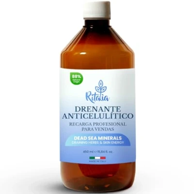 Imagen de Ritalia® Liquido vendas frias piernas ACCION DRENANTE REDUCTOR con sal del Mar Muerto y activos 100% VEGANOS Anticelulítico potente contra celulitis glúteos