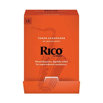 Imagen de D&#039;Addario Woodwinds Rico Lengüetas para saxofón Tenor, hechas principiantes, estudiantes, educadores, dureza 1.5, paquete de 50 unidades