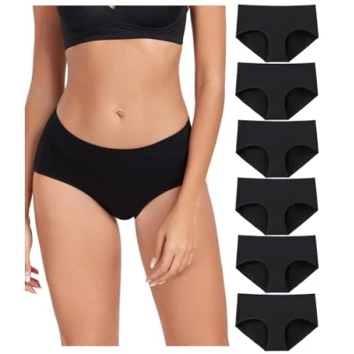 Imagen de wirarpa Bragas Mujer Algodón Elástico Braguitas Cintura Media Ropa Interior Suaves y Cómodas Pack de 6 Negro Talla XS