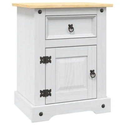 Imagen de vidaXL Mesita de Noche Mesilla Junto a Cama Mueble Habitación Cuarto Madera Tipo Corona Range Pino Mexicano Blanco 53x39x67 cm