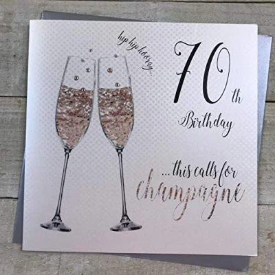 Imagen de White Cotton Cards XDT83 70 Tarjeta de felicitación cumpleaños (hecha a mano), diseño con texto en inglés &quot;70th Birthday... this call for Champagne&quot;
