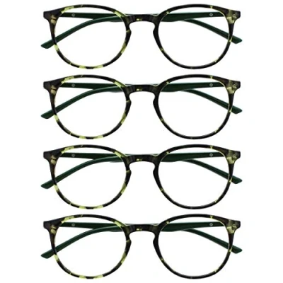 Imagen de OPULIZE Met Gafas de Lectura 4 Pack Montura Redonda Verde Carey Musgo Resistente a Arañazos Bisagras Muelle Ordenador Gaming Antirreflejante Hombre Mujer RRRR60 6 +3.00