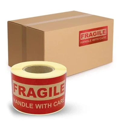 Imagen de MD Labels etiquetas Kraft en rollo de 100 x 50 mm, 200 etiquetas, frágiles, mango con cuidado, adhesivas, pegatinas frágiles