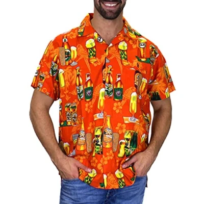 Imagen de V.H.O. Funky Camisa Hawaiana, Beerbottle, Naranja, 4XL