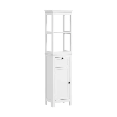 Imagen de HOMCOM Columna de Baño Mueble con Cajón Puerta Estante Ajustable y 2 Compartimientos Armario Moderno 40x30x165 cm Blanco