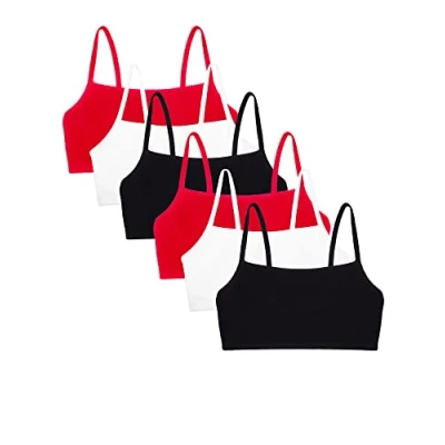 Imagen de Fruit of the Loom Sport BH Mit Spaghettiträgern, Baumwolle, Vorteilspack Sujetador Deportivo, Opaco, Negro, Blanco, Rojo, Rojo y 42 (Pack de 6) para Mujer