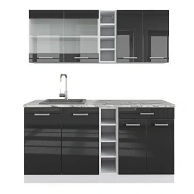 Imagen de Vicco Cocina versátil R Line, Antracita Brillo Intenso/Blanco, 160 cm Sin encimera