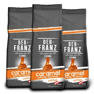 Imagen de Der Franz Café, Aromatizado con caramelo, Café mezcla de Arábica y Robusta granos enteros, 3 x 500 g