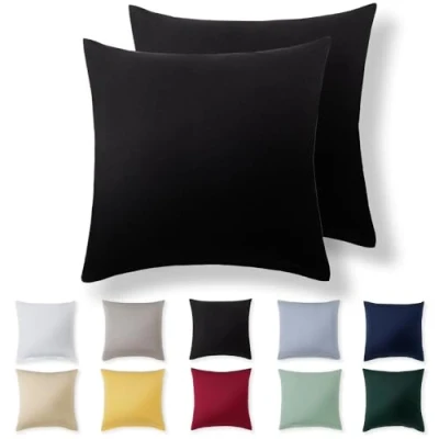 Imagen de Alreya Juego de 2 Fundas Almohada 100% Algodón Jersey 60 x cm Negro Funda Cojín para Cama 60x60 Cojínes sofá hipoalergénica