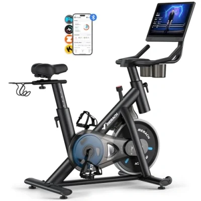 Imagen de MERACH Bicicleta Estática con Pantalla Conectada, de Fitness Silenciosa Resistencia Magnética, Asiento Cómodo, Aplicación Exclusiva, Carga Máxima 136 kg