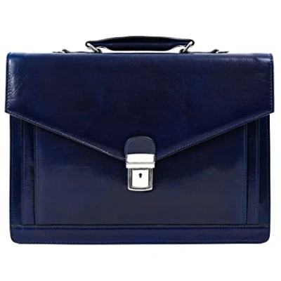 Imagen de Time Resistance Bolso Bandolera para Hombre y Mujer de Piel Maletín Portadocumentos Mano en Cuero Color Azul