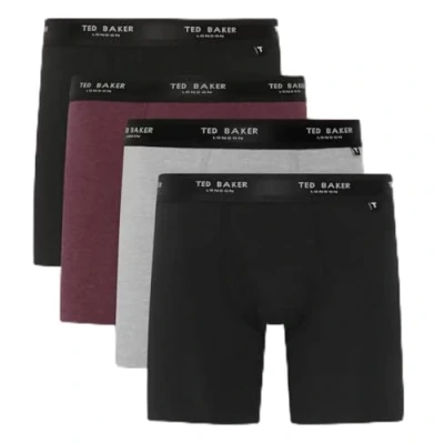 Imagen de Ted Baker Calzoncillos tipo bóxer de algodón elástico, 4 unidades, mezcla negro, rojo, gris o azul marino (negro, marino, azul) tallas M, L y XL, Black Mix (negro/rojo/gris/negro), M