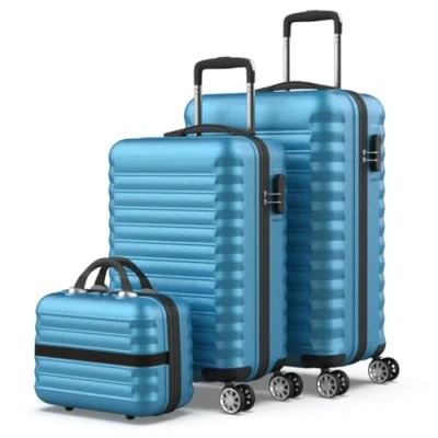 Imagen de NEWTECK NUMADA Juego de Maletas Viaje Rígidas 3pzs. Mod Maleta Cabina 53cm, Mediana 63cm y Neceser, ABS Eco Friendly, 4 Ruedas Dobles, Resistentes, Ligeras Seguras (Azul)