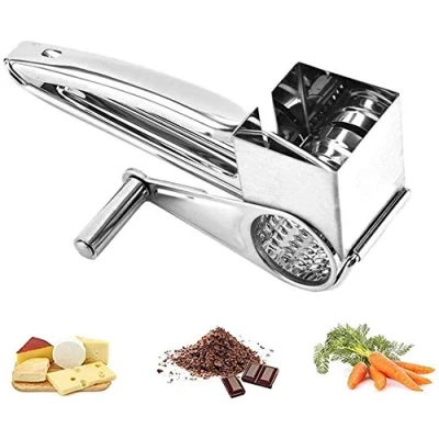 Imagen de Aigend Rallador de Queso Rotatorio, Acero Tambor Artesanal Cocina Trituradora Alimentos para Queso, Ajo, Nuez, Jengibre, Zanahoria