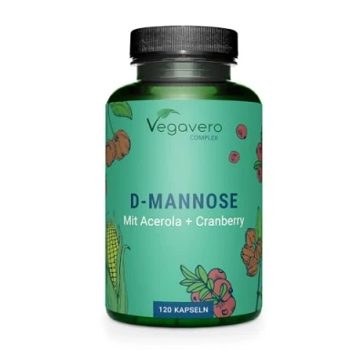 Imagen de D Mannose Complex Vegavero® 2000 mg 100% NATURAL Con Arándano Rojo (Cranberry) + Vitamina C Cistitis Infecciones Urinarias 120 Cápsulas Vegan
