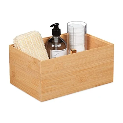 Imagen de Relaxdays Caja de Almacenaje Bambú sin Tapa, Apilable, Cajón Madera, Resistente, Medidas: 14 x 30 20 cm, Natural