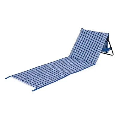 Imagen de Campart BE 0421 Esterilla de Playa Plegable, con Respaldo, Portátil, Acolchado, a Rayas, color Azul