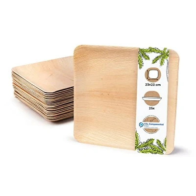 Imagen de GREENBOX Palmware vajilla de hoja palma, 25 unidades, platos rectangulares, 23 x cm, biodegradables y desechables, desechable