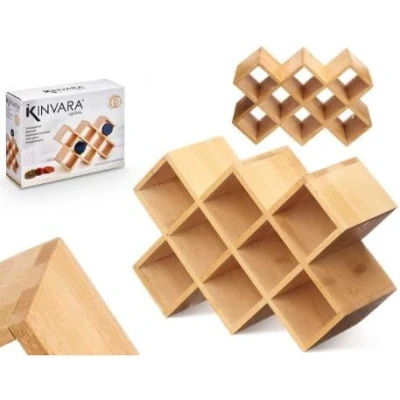 Imagen de Kinvara Especiero Bambú, Soporte Para 8 Botes Especias, Madera Natural, Especias Cocina, Organizador de cocina 7,5x24,5x17 cm.