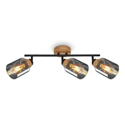 Imagen de BRILONER Lámpara de techo, Lámpara, Vidrio ahumado, Giratoria, salón, dormitorio, cocina, Madera negra