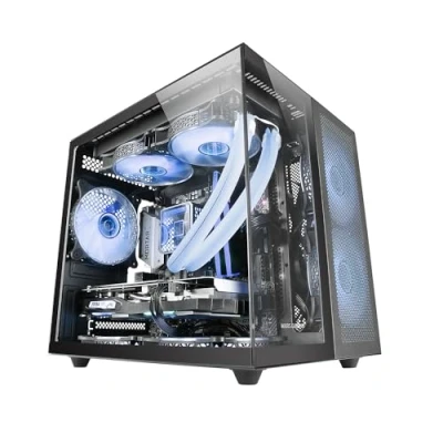 Imagen de CAJA MICROATX CUBE GAMING MARS MCNOVAM NEGRA DOBLE PANEL DE CRISTAL TEMPLADO CAMARA REJILLA FRONTAL USB C A 3.0