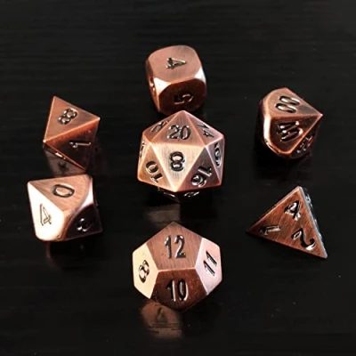 Imagen de Bescon Heavy Duty Old Bronze Solid Metal Dice Set, Ancient Metallic Polyhedral D&amp;D RPG Game 7pcs Set