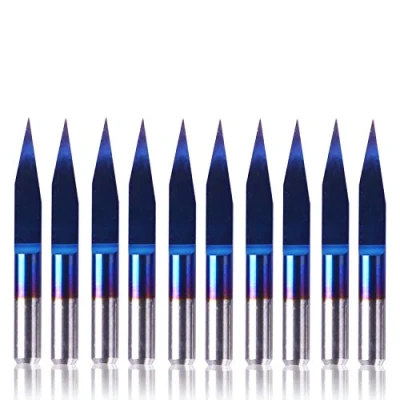 Imagen de SainSmart Genmitsu Juego de 10 brocas grabado Nano Blue Coat, punta 20 grados 0,1 mm, vástago CNC 1/8 pulgadas, en V cónica