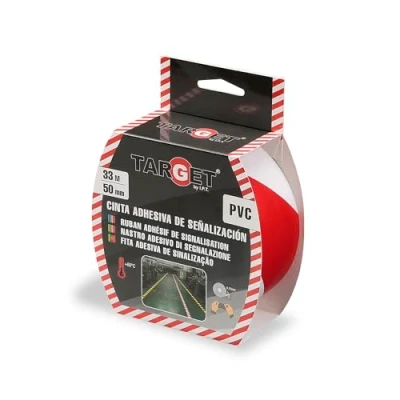 Imagen de TARGET Cinta de Señalización Adhesiva Para Marcaje Suelos Y Objetos, Advertecia Seguridad (ROJO BLANCO, 33 M x 50 mm)