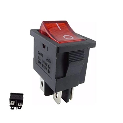 Imagen de Daier Electrom Interruptor basculante empotrable, 19 mm x 13 mm, 4 pines, con luz roja, color negro