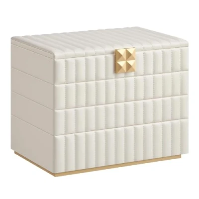 Imagen de SONGMICS HOME ANAH Colección Caja Joyero Apilable con Espejo, Organizador 4 Capas, Superficie PU Costuras, 17 x 28 20,5 cm, Efecto Flotante, Idea de Regalo, Blanco Nube JBC181W01