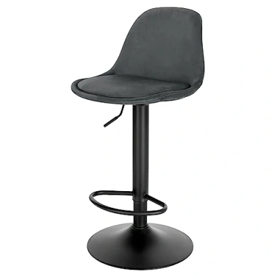 Imagen de EUGAD Taburete de Bar Giratorio, Alto con Altura Ajustable Entre 60,5y 82 cm, Cocina en Estructura Metálica, Respaldo y Reposapies, Gris Oscuro, 1051BY 1