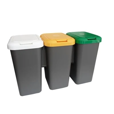 Imagen de Tontarelli Papelera de reciclaje con 3 compartimentos, 75 litros en total, dimensiones 77x32x48 cm