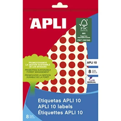Imagen de APLI 2732 Círculo Permanente Rosa Etiqueta Autoadhesiva, 1 Cm X 8 Hojas