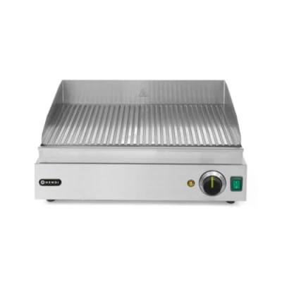Imagen de HENDI Plancha eléctrica de asar, parilla eléctrica, grill, bandeja goteo extraíble, temperatura ajustable hasta 300C, totalmente acanalada, 230V, 2400W, 550x380x(H)240mm, acero inoxidable 18/0