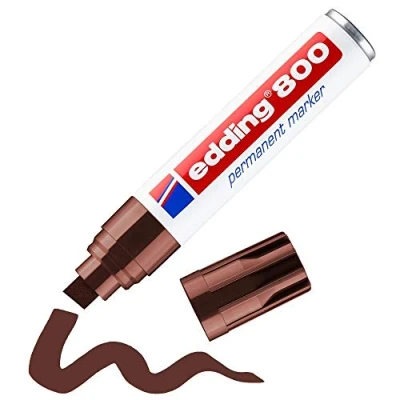 Imagen de edding 800 marcador permanente marrón 1 rotulador punta biselada 4 12 mm para marcas llamativas resistente al agua, secado rápido, indeleble cartón, plástico, madera, metal, vidrio