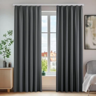 Imagen de Deconovo Cortinas con Cinta Fruncida, protección contra el frío, Opaca, Ruido, 175 x 140 cm, Altura Anchura, Color Gris Oscuro