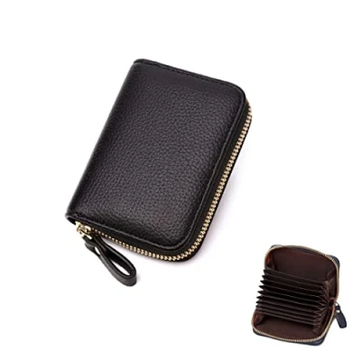 Imagen de ZMREN Titular de Tarjeta Credito, RFID Bloqueo Carteras, Fundas para Tarjetas crédito, Crédito Tarjetero con Cremallera Negro