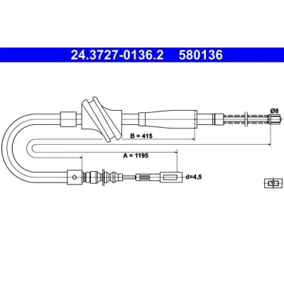 Imagen de ATE 24.3727 0136.2 Cable de Freno Mano 1195 AUDI: 80 B2