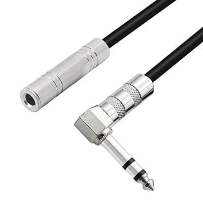 Imagen de PNGKNYOCN Cable de extensión estéreo 1/4 pulgadas, ángulo recto, 6,35 mm, macho a hembra, TRS para amplificadores, guitarras, equipos cine en casa, etc. (50 cm)
