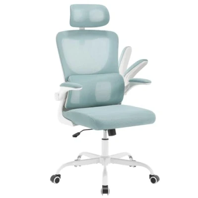 Imagen de WOLTU Silla Oficina Ergonómica, Trabajo con Reposabrazos, Reposcabezas y Soporte Lumbar, Respaldo Inclinable de Tela Malla, Escritorio Giratoria, Azul, BS161blws