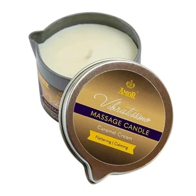 Imagen de VIBRATISSIMO vela de Masajes Caramel Cream 50ml I con olor a caramelo relajación hecho materias primas naturales y aceite coco apto para piel sensible Massage Candle