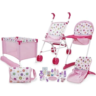 Imagen de 509 Crew Spring Pink juego de 21 muñecas, Stroll n Play &amp; Care, combinado: cochecito cama viaje, trona, a partir 3 años