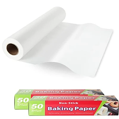 Imagen de AKOLAFE 2 rollos de papel pergamino para hornear, 30 cm x 50 m, antiadherente, reutilizable, rollo a prueba grasa cocinar, asar, freír y asar