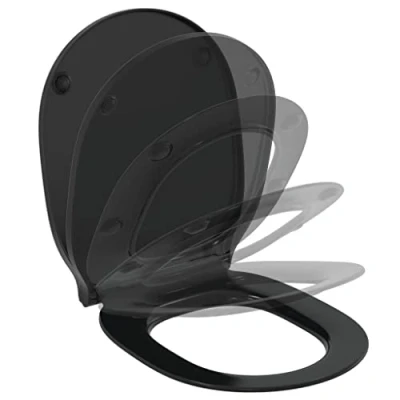 Imagen de Ideal Standard CONNECT AIR E0368V3 Asiento y Tapa Negro Mate Envolvente con cierre Amortiguado Fácil de instalar Resistente Acero inoxidable Fijaciones incluidas