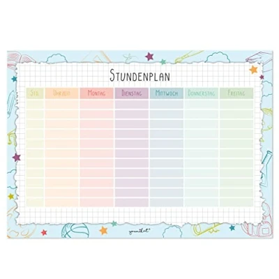 Imagen de Horario de clases multicolor, bloc papel con 25 hojas, DIN A4, para el comienzo del colegio, niñas y niños, neutral, rotulación arranque, dv_1052