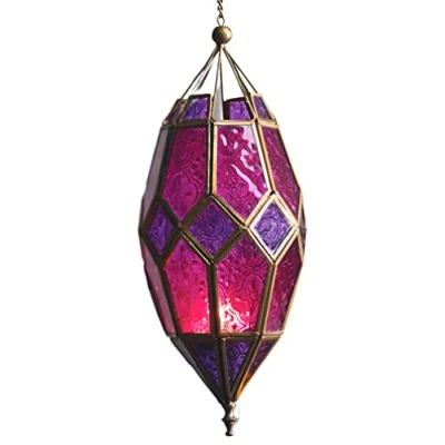 Imagen de Farol colgante de cristal estilo marroquí (grande morado/rosa)