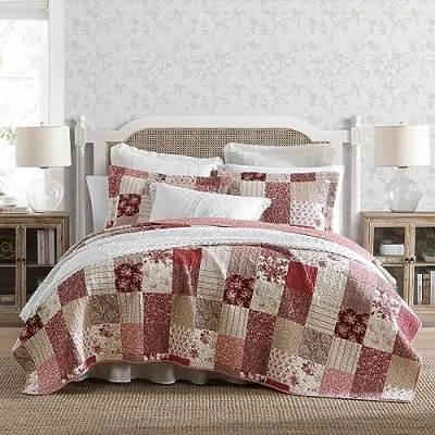 Imagen de Laura Ashley Juego de edredón Queen, Ropa Cama Reversible algodón con Fundas a Juego, decoración del hogar Inspirada en Patchwork (Celina Rojo, Queen)